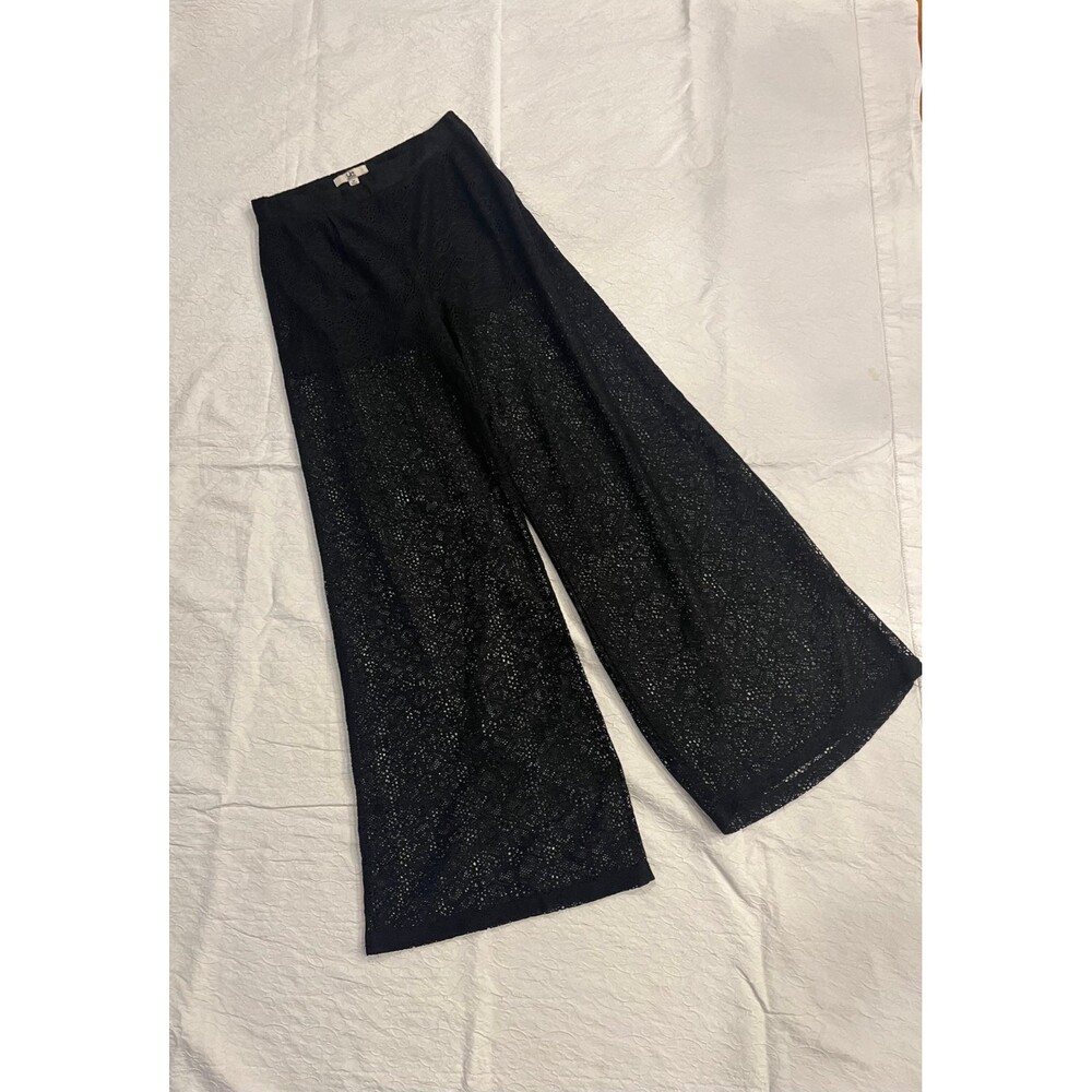 Ya Los Angelos Black Lace Sheer Flare Medium Pants wide leg
